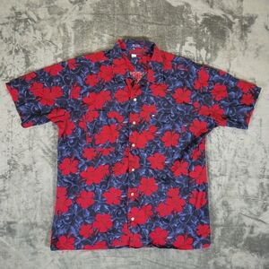 Vintage Tommy Hilfiger Floral Red and Blue Men's Button Up Shirt Size XL Flower